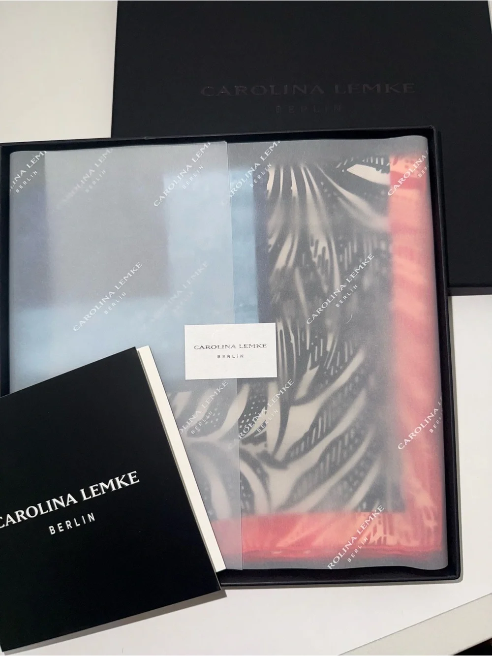 NEW Carolina Lemke Equestrian Azure Vines & Mane Silk Scarf Geometric Abstract